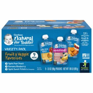 Gerber Fruit & Veggie Favorites, Toddler Food Variety Pack, 3.5 oz Pouches (9 Pack)