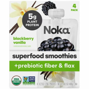 Noka Organic Blackberry Vanilla Superfood Smoothie Pouches with Plant Protein, 4.22oz, 4-Pack