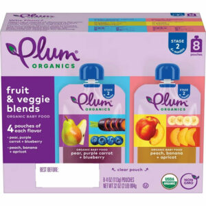 Plum Organics Stage 2 Organic Baby Food Pouches: Variety Pack – 4 oz, 8 Pack