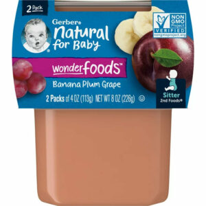 Gerber 2nd Foods Natural for Baby WonderFoods Baby Food, Banana Plum Grape, 4 oz Tubs (2 Pack)