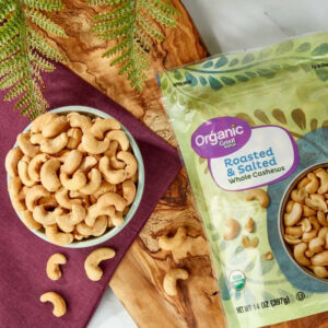 Great Value Organic Roasted & Salted Whole Cashews, 14 oz