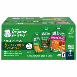 Gerber 2nd Foods Organic Baby Food, Variety Pack Fruit and Veggie Favorites, 3.5 oz Pouches (9 Pack)