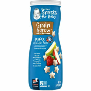 Gerber Snacks for Baby Grain & Grow Puffs, Strawberry Apple, 1.48 oz Canister