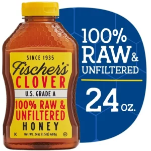 Fischer’s Honey 100% Grade A, Raw and Unfiltered Clover Honey, 24 oz Squeeze Bottle