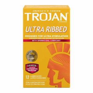 TROJAN Stimulations Ultra Ribbed Spermicidal – Lubricated (12 Count)