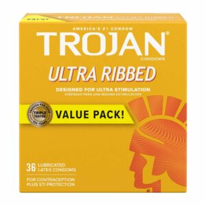 TROJAN Ultra Ribbed Condoms for Ultra Stimulation – Lubricated (36 Count)