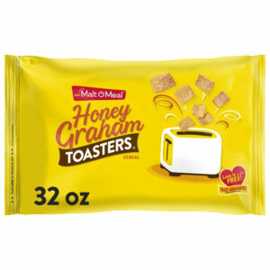 Malt-O-Meal Honey Graham Toasters Breakfast Cereal, Honey Graham Cereal Squares, 32 OZ Resealable Cereal Bag