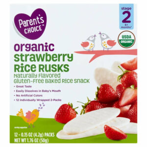 Parent’s Choice Organic Strawberry Rice Rusks Baby Snacks, 0.15 oz Box (12 Pack)