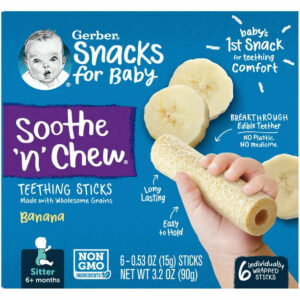 Gerber Snacks for Baby Soothe n Chew Teething Sticks Banana, 0.53 oz Box (6 Pack)