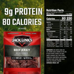 JACK LINK’S BEEF JERKY PEPPERED 2.85oz. 9G PROTEIN MEAT SNACKS PACK OF 6