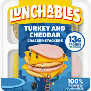 Lunchables Turkey & Cheddar Cheese with Crackers Kids Lunch Snack,3.2oz Tray 90g