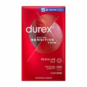 Durex Extra Sensitive Lubricated Ultra Thin Premium Condoms – Regular Fit (12 Count)